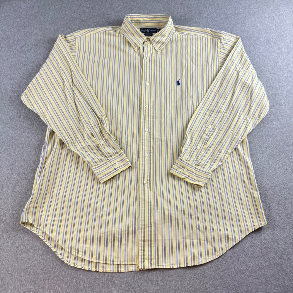 Vintage Polo Ralph Lauren Blake Shirt Mens L Yellow Blue Stripe Cotton Pony 90s